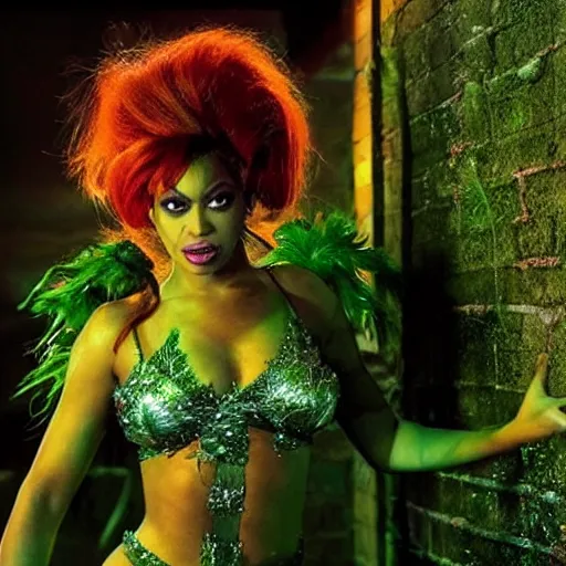 Image similar to stunning awe inspiring beyonce as poison ivy, movie still 8 k hdr atmospheric lighting