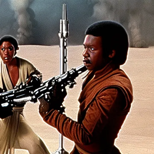 Prompt: still from star wars but its a 1 9 7 0 s blaxploitation movie