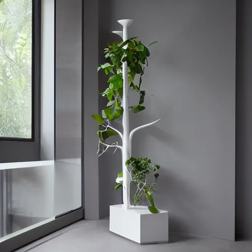 Prompt: white zen clean modern minimalist bookshelf with cute plants by zaha hadid, peter tarka