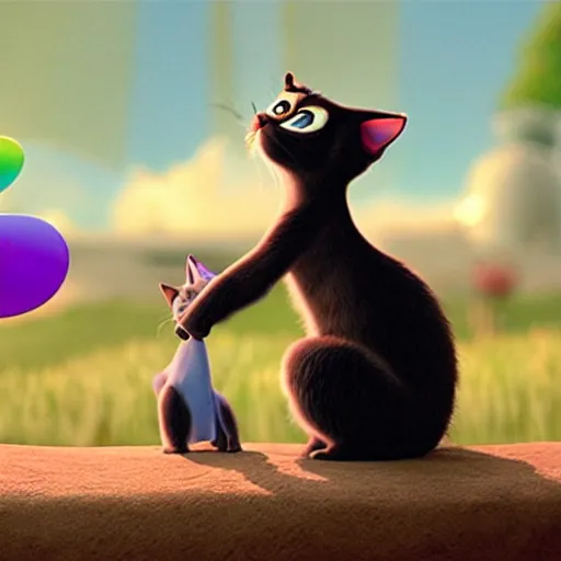 Prompt: still of a Pixar film about gay cats