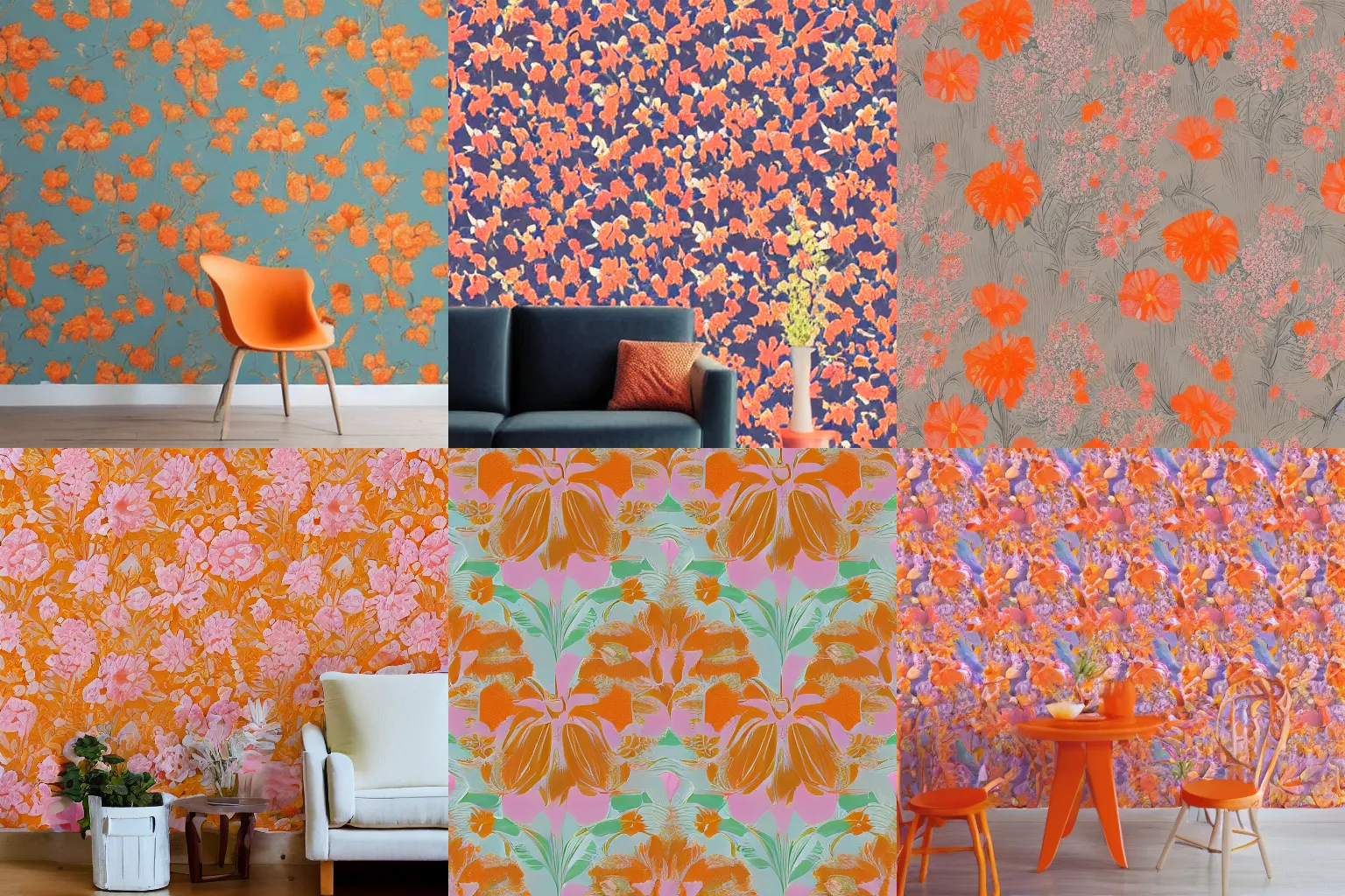 Prompt: floral wallpaper with orange pastel colors