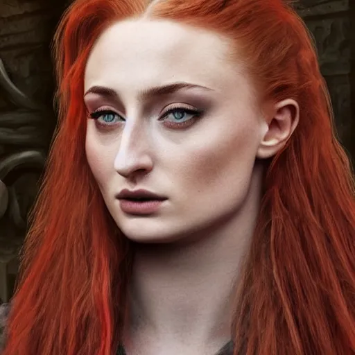 Image similar to sophie turner as a necromancer, dnd, extreme detail, gorgeous, portrait, beautiful, sharp focus, 4 k