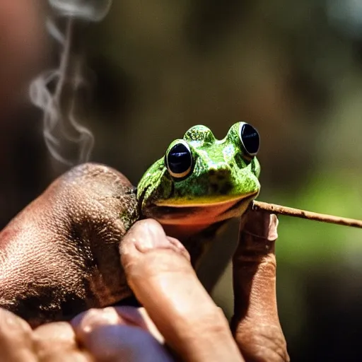 Image similar to a photo of 🐸 smoking a cigar