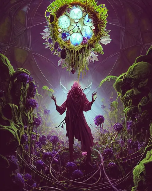 Prompt: the platonic ideal of flowers, rotting, insects and praying of cletus kasady carnage thanos nazgul doctor manhattan chtulu mandelbulb princess mononoke bioshock davinci heavy rain, d & d, fantasy, ego death, decay, dmt, psilocybin, art by artgerm and greg rutkowski and alphonse mucha