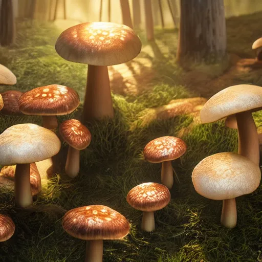 Image similar to pattern of mushrooms, beautiful light, low saturation, fantasy book, d & d, high detail, 8 k, oil painting, octane render, dark fantasy