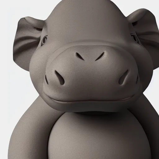 Image similar to simplified hippo figurine made of wood alone and centered on a white to grey gradient background, photorealistic, hyperrealistic, influenced by pixar, 8 k hd, octane render, unreal engine, featured on cgsociety