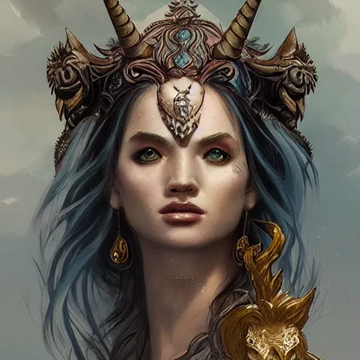 Prompt: goddess portrait, tattoo, unicorn, phoenix head, intricate artwork Tooth Wu, Greg Rutkowski, RPG, dynamic lighting, fantasy art, high contrast, depth of field, high detail, smooth gradients