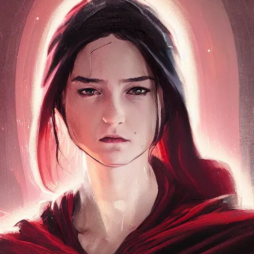 Prompt: portrait of a woman by greg rutkowski, jedi princess, straight black hair, jedi robes, star wars expanded universe, she is about 2 0 years old, elegant, graceful, wearing red jedi robes, highly detailed portrait, digital painting, artstation, concept art, smooth, sharp foccus ilustration, artstation hq