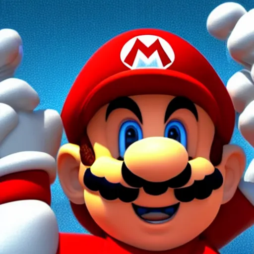 Prompt: an official render of super mario looking at the camera striking a pose, hat ablaze, black background, faint lighting