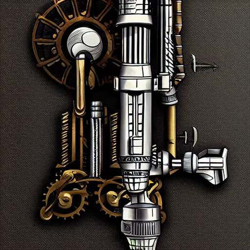 Image similar to steampunk lightsaber, 35mm, highly detailed, trending on artstation