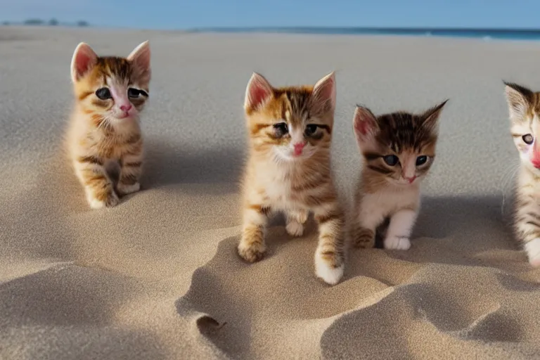 Image similar to kittens at the beach looking directly at mountain of sand