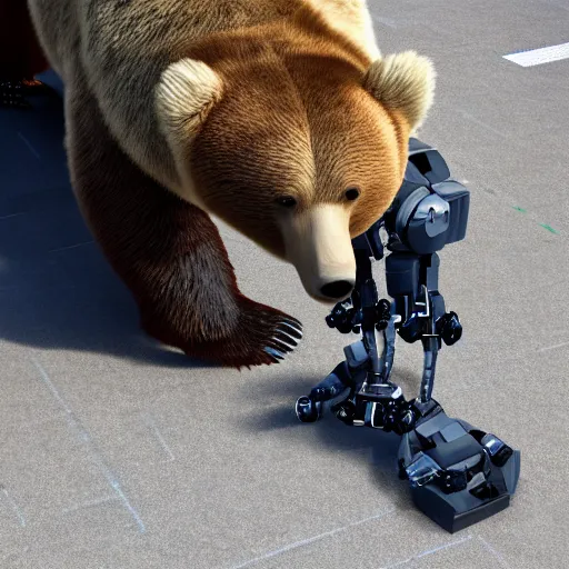 Image similar to bear with robotic legs, photo, detailed, 4k