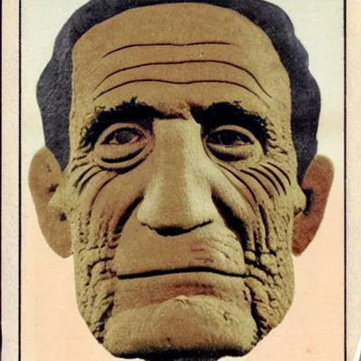 Image similar to old color postcard : abe vigoda's face carved into a mountainside, 6 0 0 feet tall.