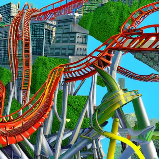 Prompt: New York bird's perspective in the style of rollercoaster tycoon 2
