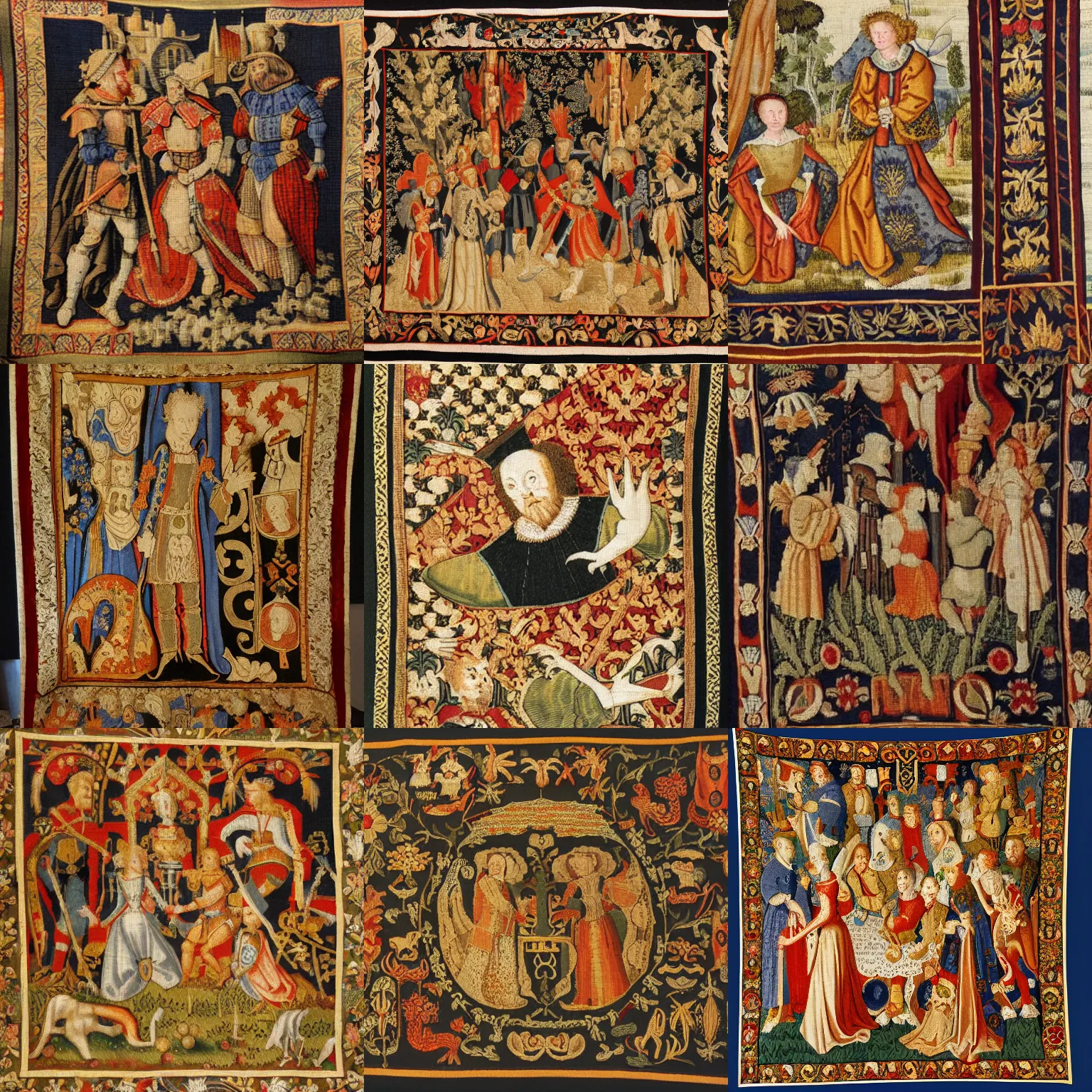 Prompt: A medieval or elizabethan tapestry