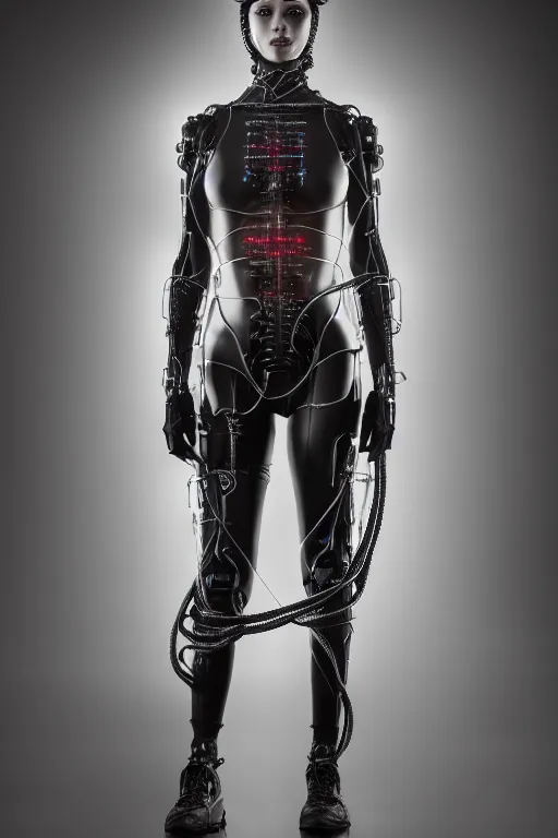 Image similar to a beautifull anatomialy perfect cyberpunk woman model, wearing cable armor, luxury materials, symmetrical, cinematic, elegant, professional studio light, real dlsr photography, sharp focus, 4 k, ultra hd, sense of awe, high fashion