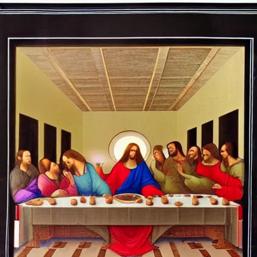 Prompt: an art-deco style poster of The Last Supper by Da Vinci