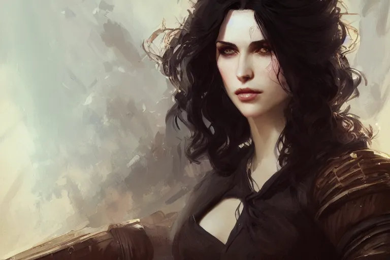 Image similar to A portrait of a seductive Yennefer from the Witcher Games by Ruan Jia and Mandy Jurgens and Artgerm and william-adolphe bouguerea, highly detailed, trending on artstation, award winning, H 768