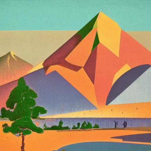 Prompt: mountain view by buckminster fuller, technicolor