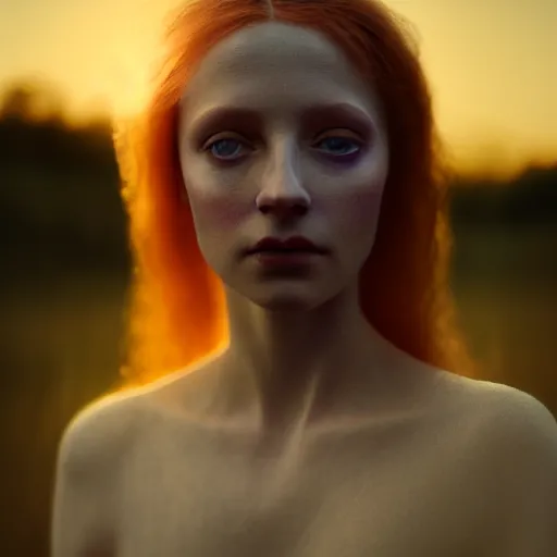 Image similar to photographic portrait of a stunningly beautiful english clairvoyant renaissance female in soft dreamy light at sunset, beside the river, soft focus, contemporary fashion shoot, in a denis villeneuve and tim burton movie, by edward robert hughes, annie leibovitz and steve mccurry, david lazar, jimmy nelsson, extremely detailed, breathtaking, hyperrealistic, perfect face, octane render