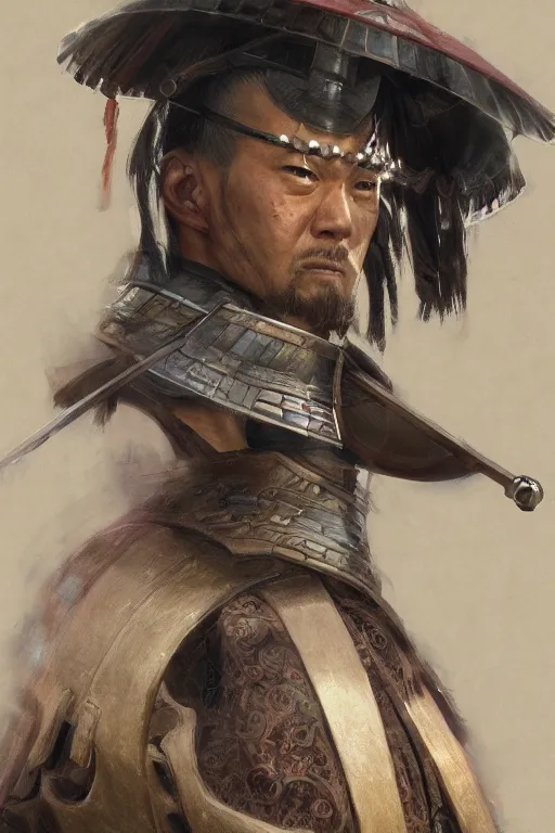 Prompt: Japanese Samurai, closeup character portrait art by Donato Giancola, Craig Mullins, digital art, trending on artstation