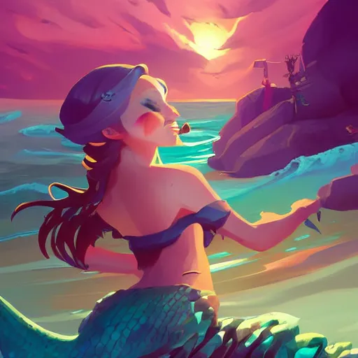 Image similar to painting mermaid treasure on sea of thieves game avatar hero smooth face median photoshop filter cutout vector, behance hd by jesper ejsing, by rhads, makoto shinkai and lois van baarle, ilya kuvshinov, rossdraws global illumination