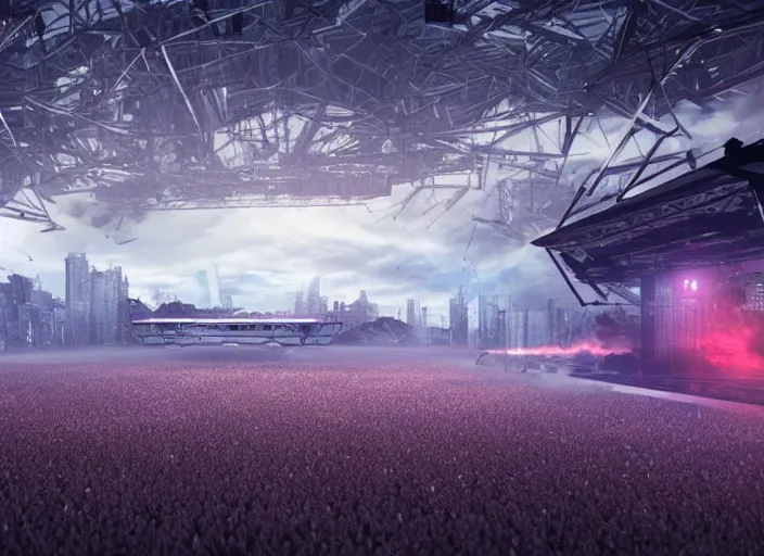 Prompt: ultra realistic, mainstage design of harder styles music festival in 2 0 5 0, futuristic, brutalism, octane render, sharp focus cinematic lighting, dramatic perspective, highly detailed, 4 k, 8 k