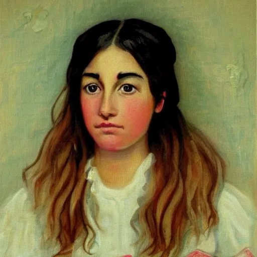 Image similar to taco girl with sad eyes. painting by margaret keene.