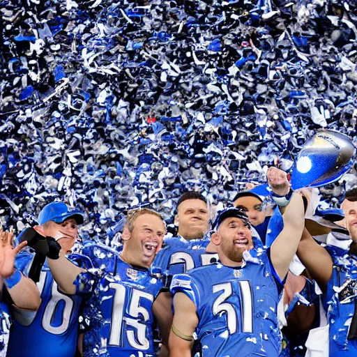 Image similar to detroit lions win the lombardi trophy, confetti, 8 k sports photography