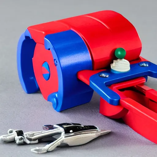 Image similar to photograph of a red and blue bleyblade toy