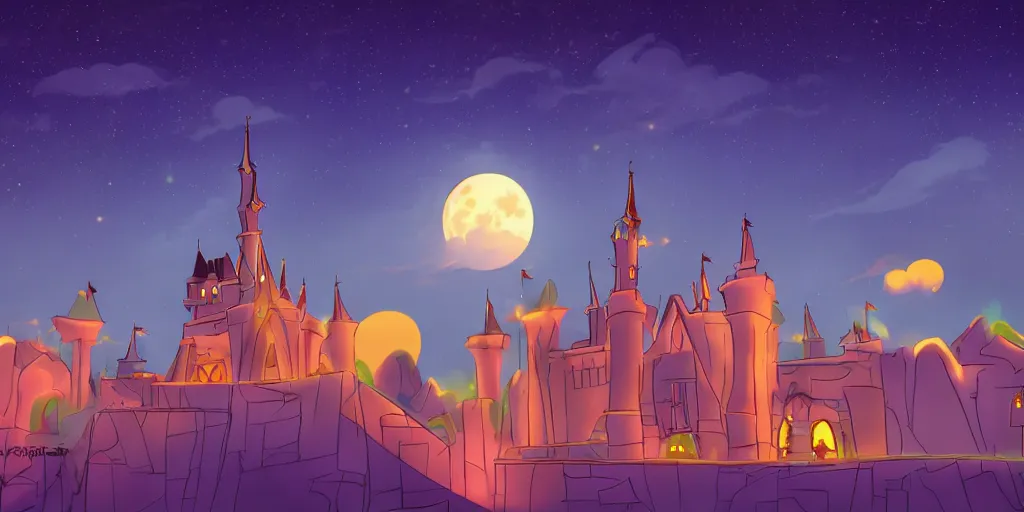 Image similar to moonlit night sky in disney animation style