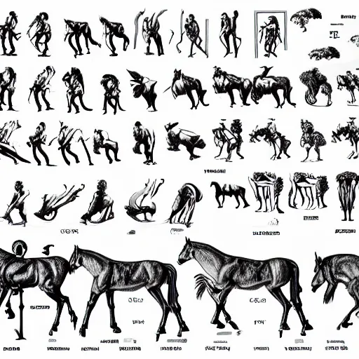 Prompt: centaur anatomy reference sheet,