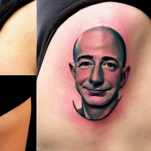 Image similar to a tattoo of jeff bezos's face