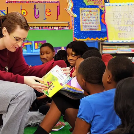 Prompt: r kelly reading book to elementary class