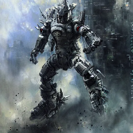 Prompt: mechagodzilla heisei style painting by jeremy mann