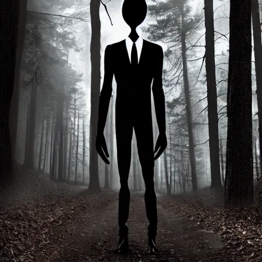 Image similar to slenderman in the woods