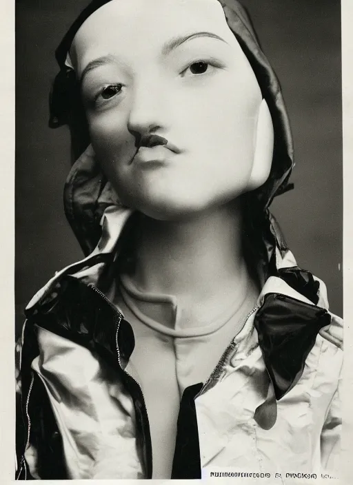 Image similar to portrait of a beautiful girl wearing an anorak designed by balenciaga russian comunist propaganda 1 9 4 0