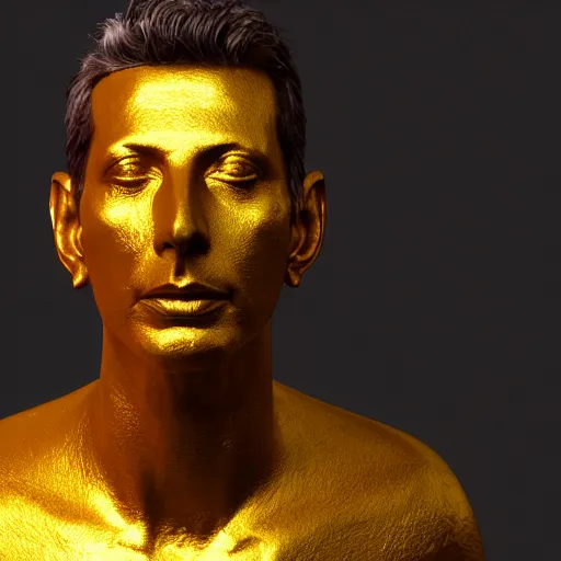 Image similar to hyperrealistic dslr film still of jeff goldblum disguised as gold doubloon, stunning 8 k octane comprehensive 3 d render, inspired by istvan sandorfi & greg rutkowski & unreal engine, perfect symmetry, dim volumetric cinematic lighting, extremely hyper - detailed, incredibly real lifelike attributes & flesh texture, intricate, masterpiece, artstation, stunning