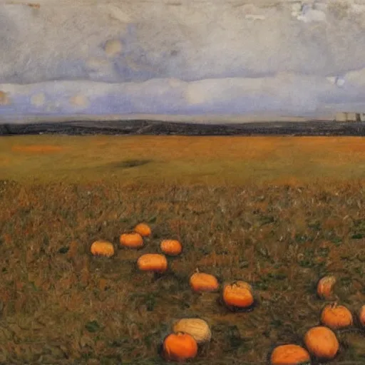 Image similar to a field of rotting pumpkins, by Sir James Guthrie, hyperrealism