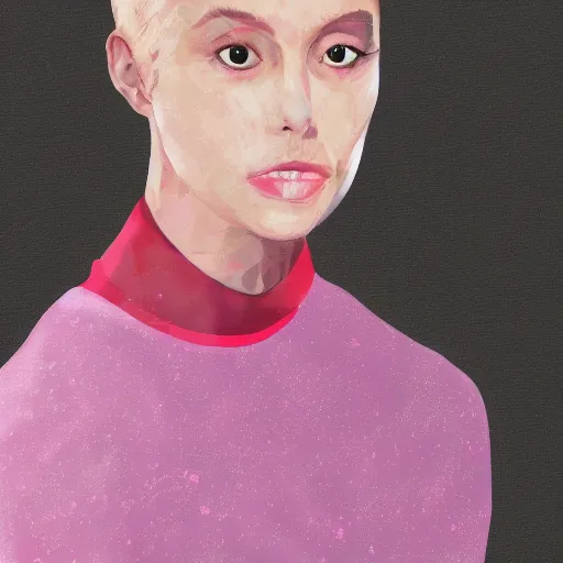 Image similar to portrait of a young woman with a heart - shaped face and short pink spiky hair, 8 k, digital paint