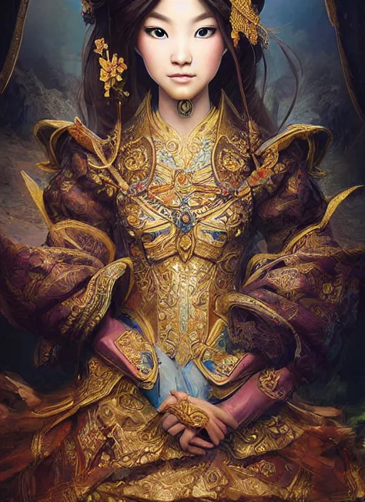 Image similar to digital painting of royal princess asian girl by filipe pagliuso and justin gerard symmetric fantasy highly detailed realistic intricate port