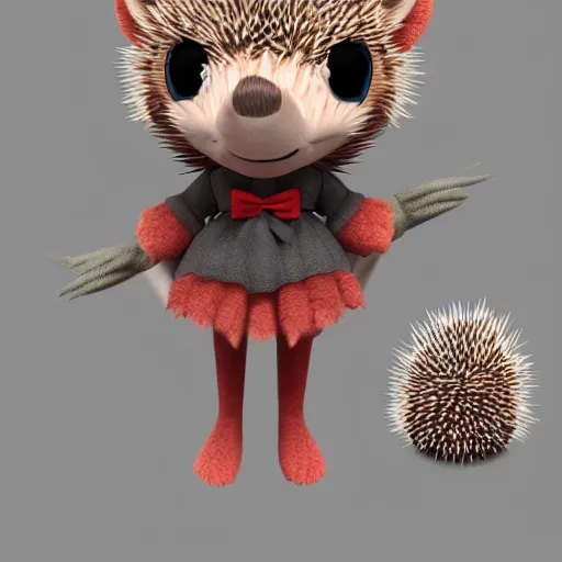 Prompt: cute fumo plush of a hedgehog girl with prickly spines, character design contest winner, silhouette, artstation, vray, anime girl