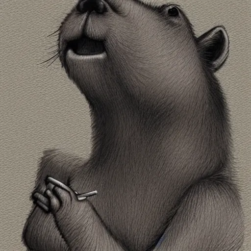 Image similar to capybara smoking a cigar, digital art