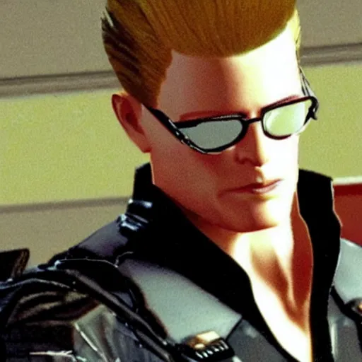 Prompt: albert wesker eat a hotdog