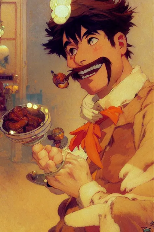 Image similar to nugget, food design, dynamic lighting, by studio ghibli, painting by gaston bussiere, craig mullins, j. c. leyendecker, tom of finland