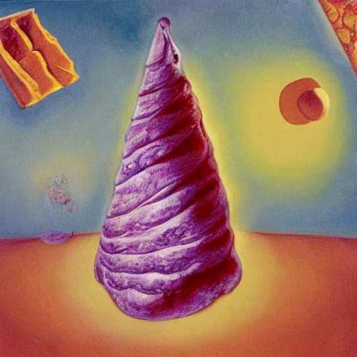 Prompt: dusty french soft stream cone maltese steak margarine miso, by benoit b. mandelbrot and marc chagall and martin johnson heade, trending on deviantart, oil on canvas, rendered in maya