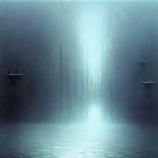 Prompt: “New York under water by Zdzislaw Beksiński”