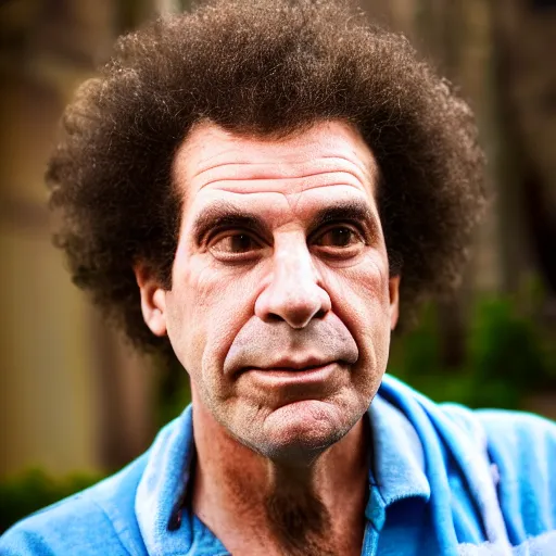 Prompt: portrait photograph, A man who looks absolutely identical to Cosmo Kramer, pensive, depth of field, bokeh