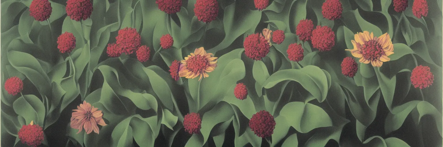 Image similar to black dahlia flower painting magritte