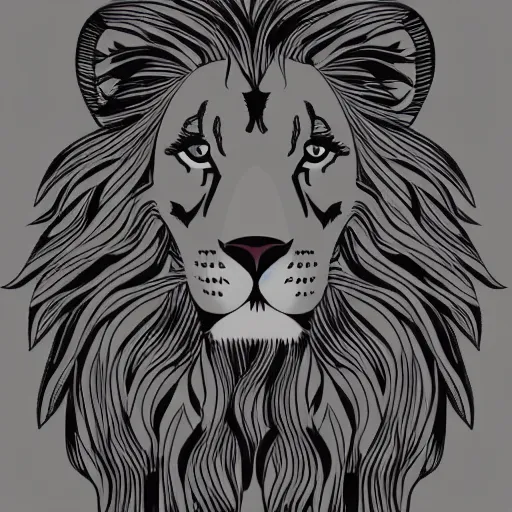 Prompt: one lion illustration on a grey flat background